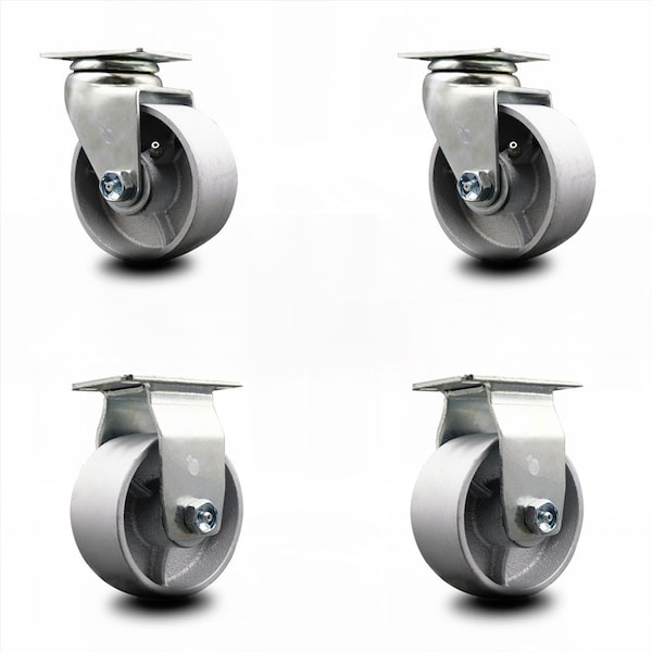 4 Inch Semi Steel Cast Iron Caster Set with Ball Bearings 2 Swivel 2 Rigid